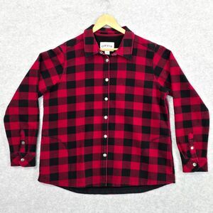 Orvis Womens XL Red Black Buffalo Check Plaid Flannel Fleece Lined Shacket Shirt